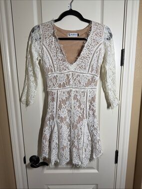 Her Velvet Vase Ivory Lace V-Neck Mini Dress